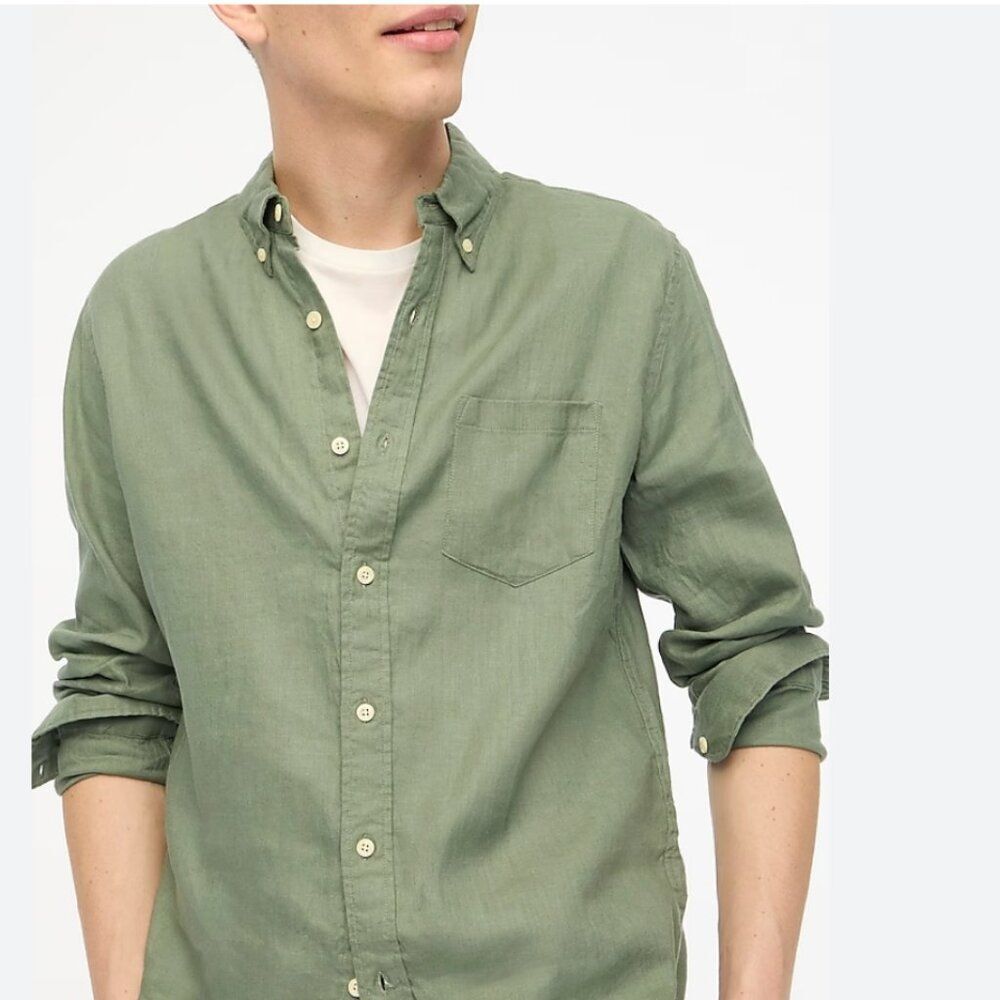 J. Crew Factory Linen Blend Long Sleeve Button Down Olive Size XXL